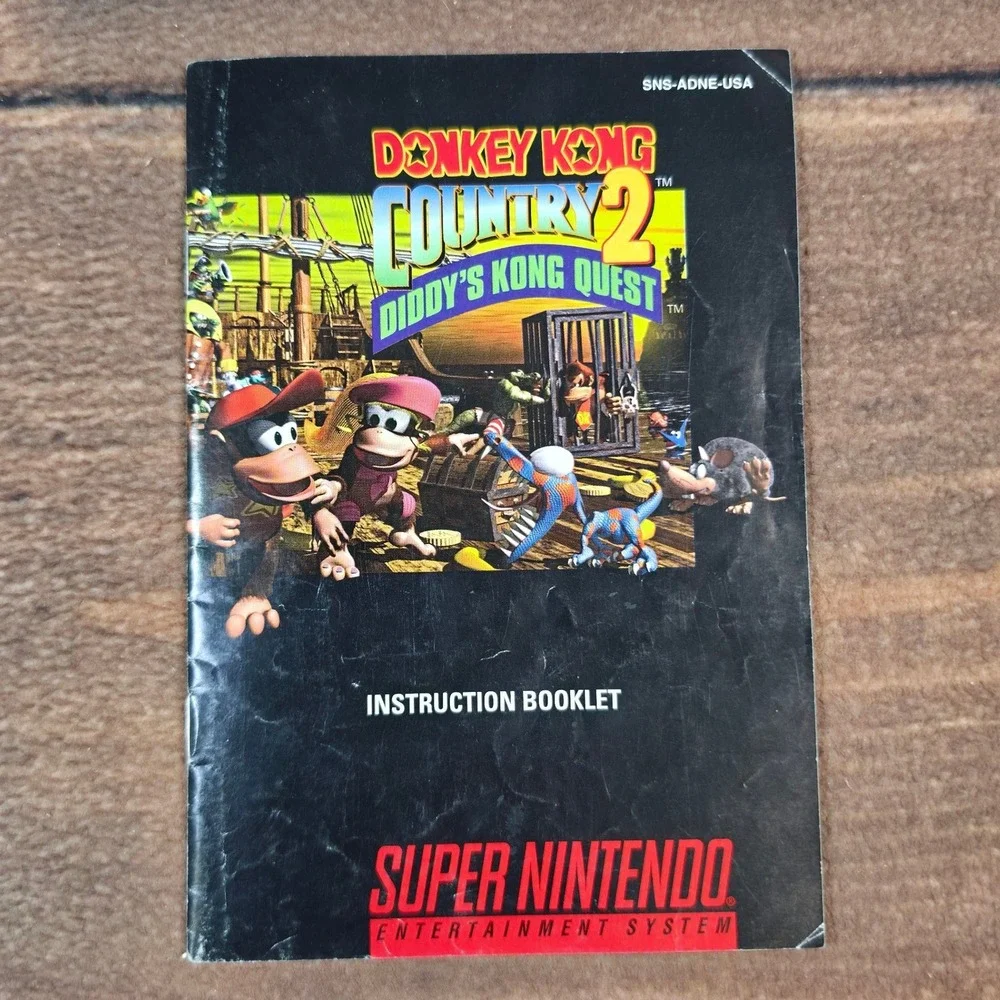 Nintendo Donkey Kong Country 2 Manual SNES OS Black Fair Original Booklet